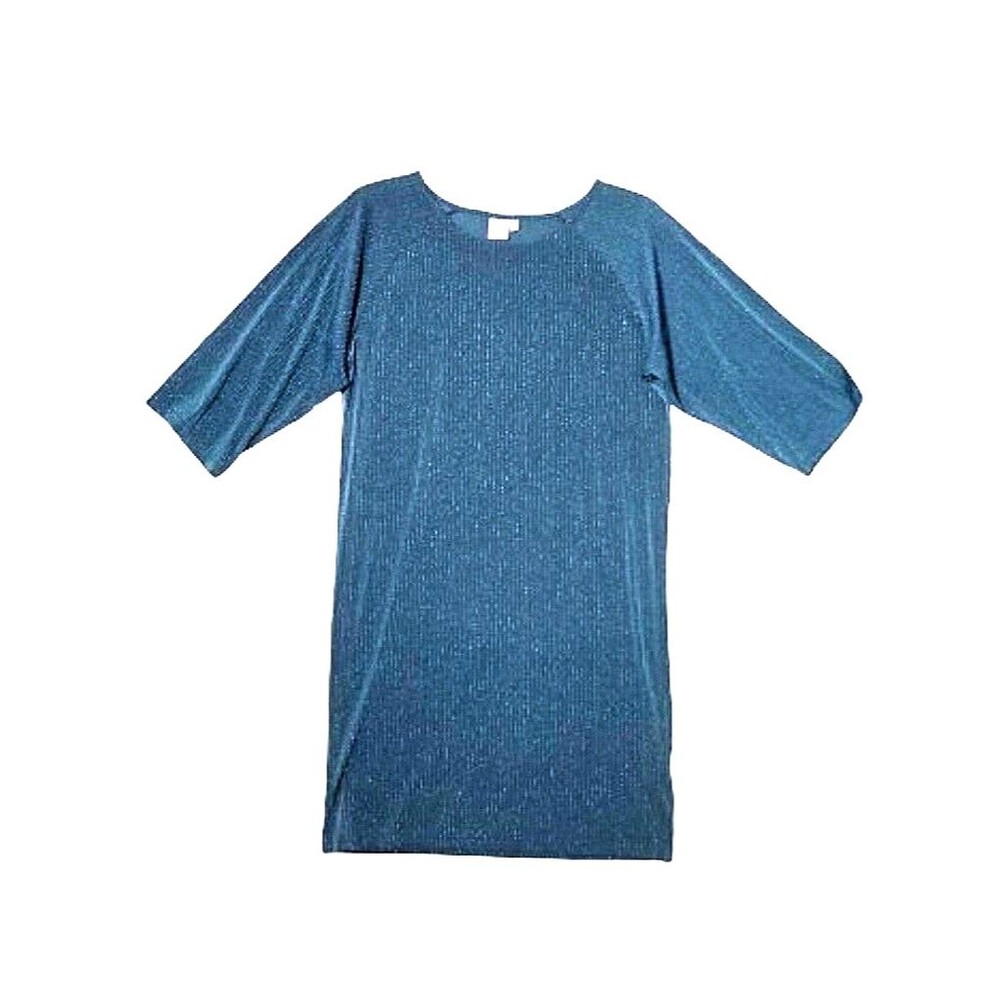 Anthropologie ICHI Teal Shift Dress Sz Medium 3/4 Sleeves Sparkly Knee Length